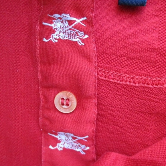 BURBERRY GOLF POLO SHIRT ~ L ~ RED ~ LOGO DETAIL ~ - Picture 5 of 12